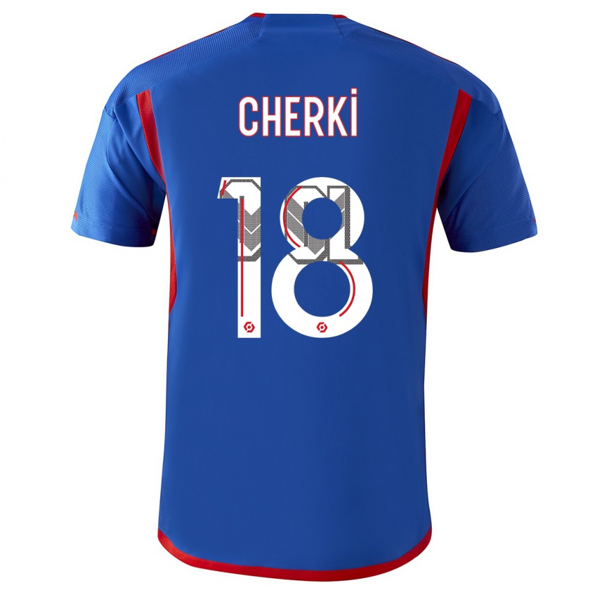 Férfi Rayan Cherki #18 Kék Piros Idegenbeli Jersey 2023/24 Mez Póló Ing