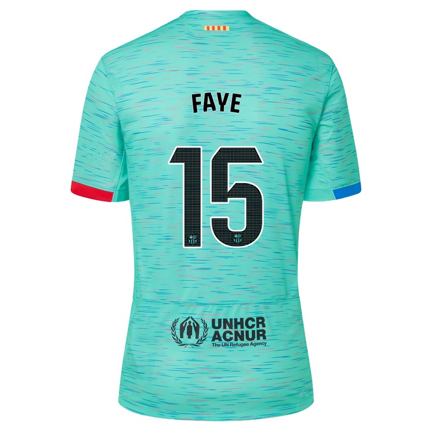 Férfi Mikayil Faye #15 Light Aqua Harmadik Számú Jersey 2023/24 Mez Póló Ing