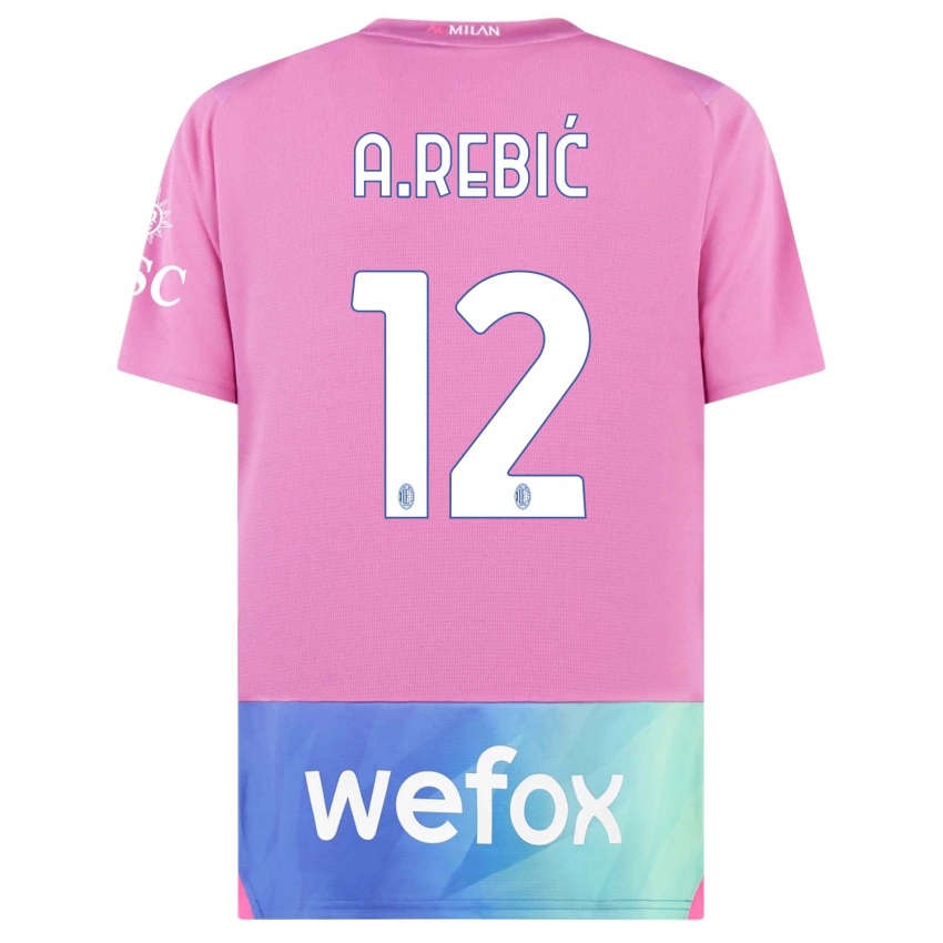 Férfi Ante Rebic #12 Pink Lila Harmadik Számú Jersey 2023/24 Mez Póló Ing