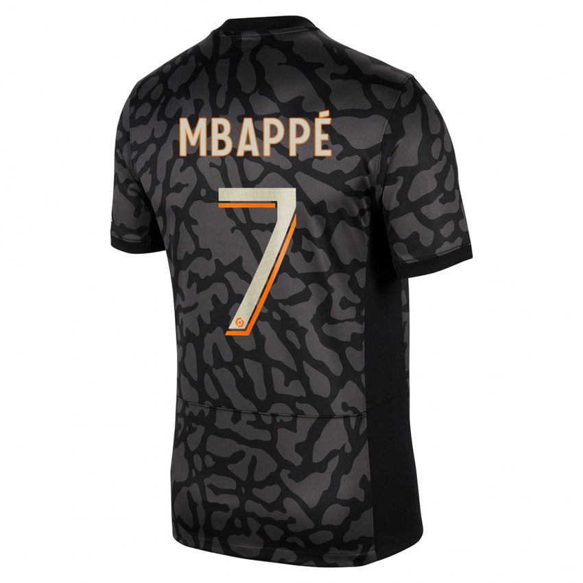 Férfi Kylian Mbappe #7 Fekete Harmadik Számú Jersey 2023/24 Mez Póló Ing