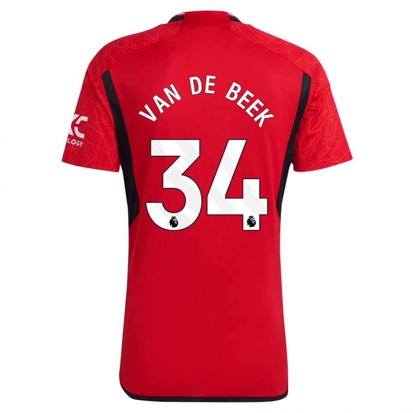 Női Donny Van De Beek #34 Piros Hazai Jersey 2023/24 Mez Póló Ing