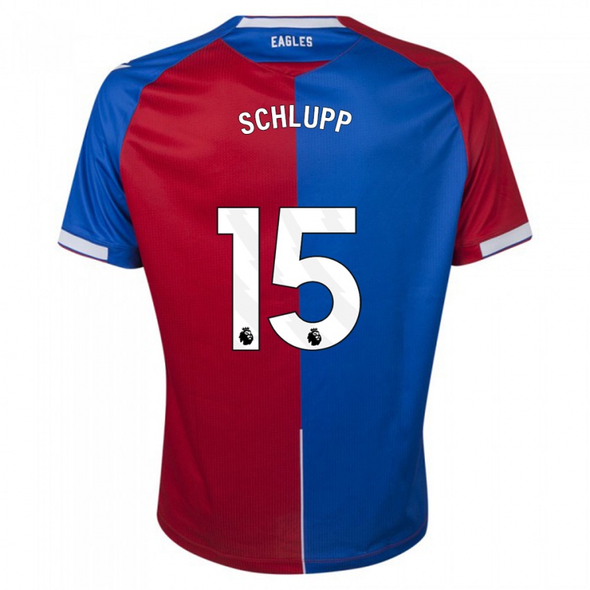 Női Jeffrey Schlupp #15 Piros Kék Hazai Jersey 2023/24 Mez Póló Ing