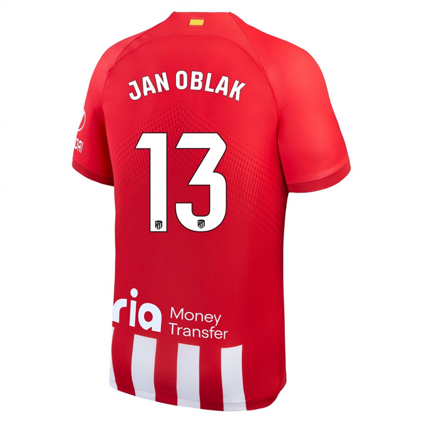 Női Jan Oblak #13 Piros Fehér Hazai Jersey 2023/24 Mez Póló Ing