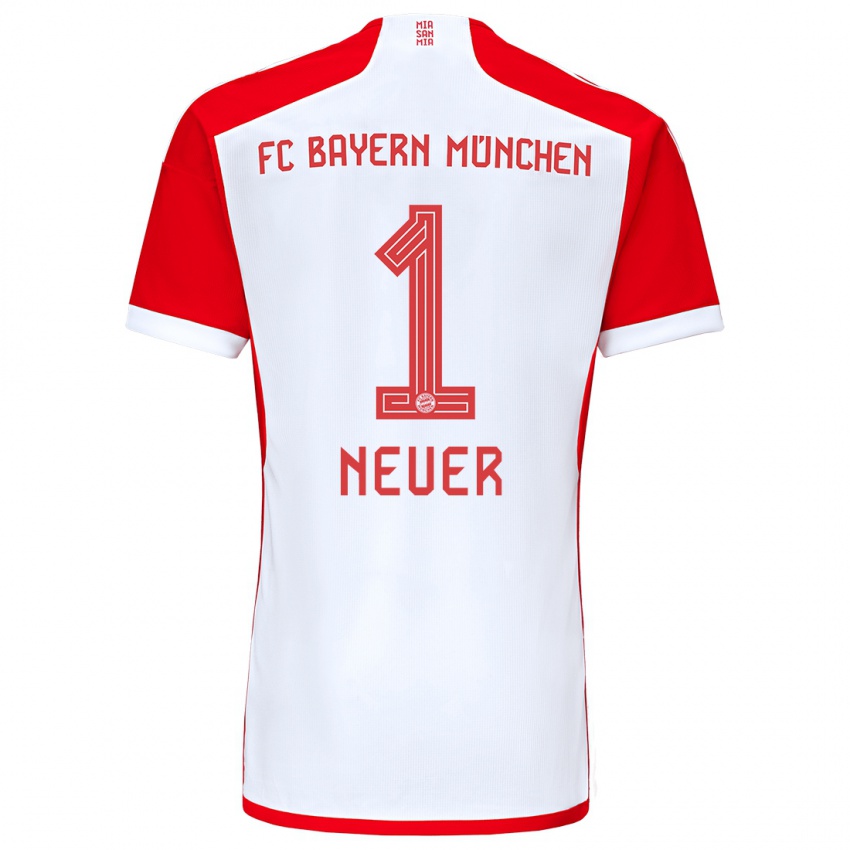 Női Manuel Neuer #1 Piros Fehér Hazai Jersey 2023/24 Mez Póló Ing