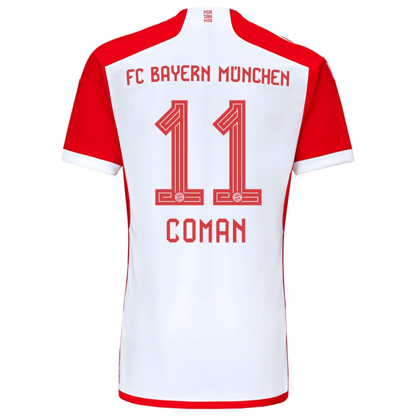 Női Kingsley Coman #11 Piros Fehér Hazai Jersey 2023/24 Mez Póló Ing