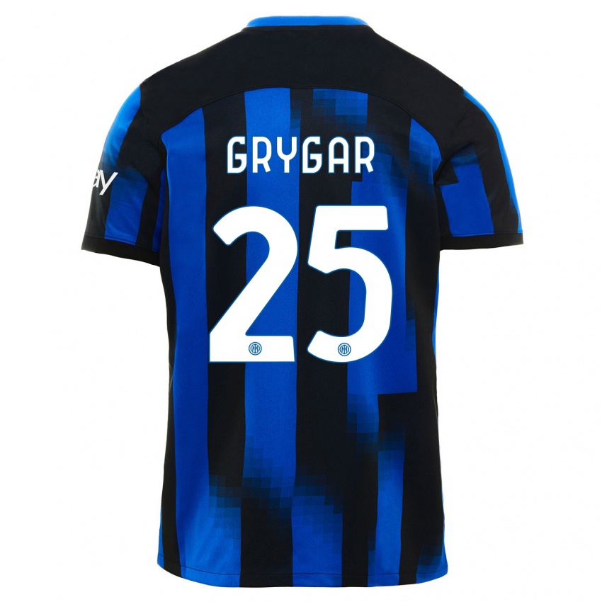 Női Samuel Grygar #25 Fekete Kék Hazai Jersey 2023/24 Mez Póló Ing