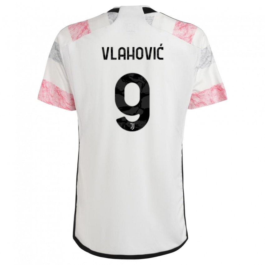 Női Dusan Vlahovic #9 Fehér Rózsaszín Idegenbeli Jersey 2023/24 Mez Póló Ing