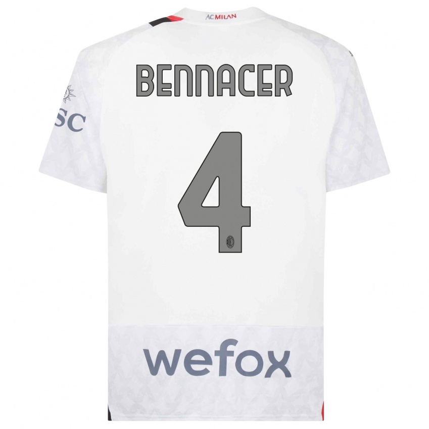 Női Ismael Bennacer #4 Fehér Idegenbeli Jersey 2023/24 Mez Póló Ing