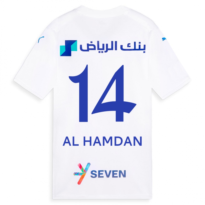 Női Abdullah Al-Hamdan #14 Fehér Idegenbeli Jersey 2023/24 Mez Póló Ing