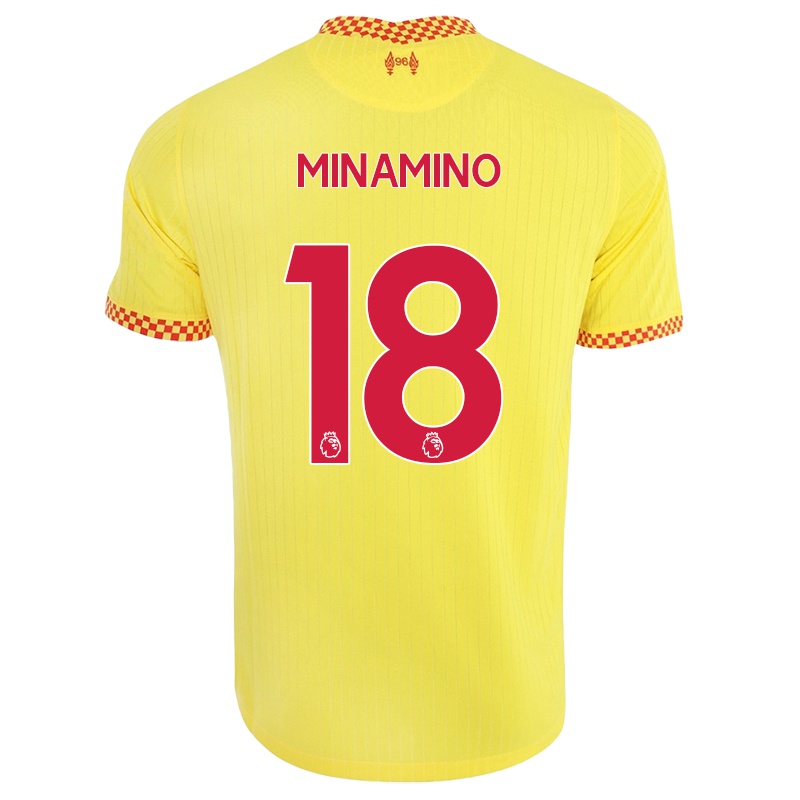 Gyermek Takumi Minamino #18 Sárga Számú Jersey 2021/22 Mez Póló Ing