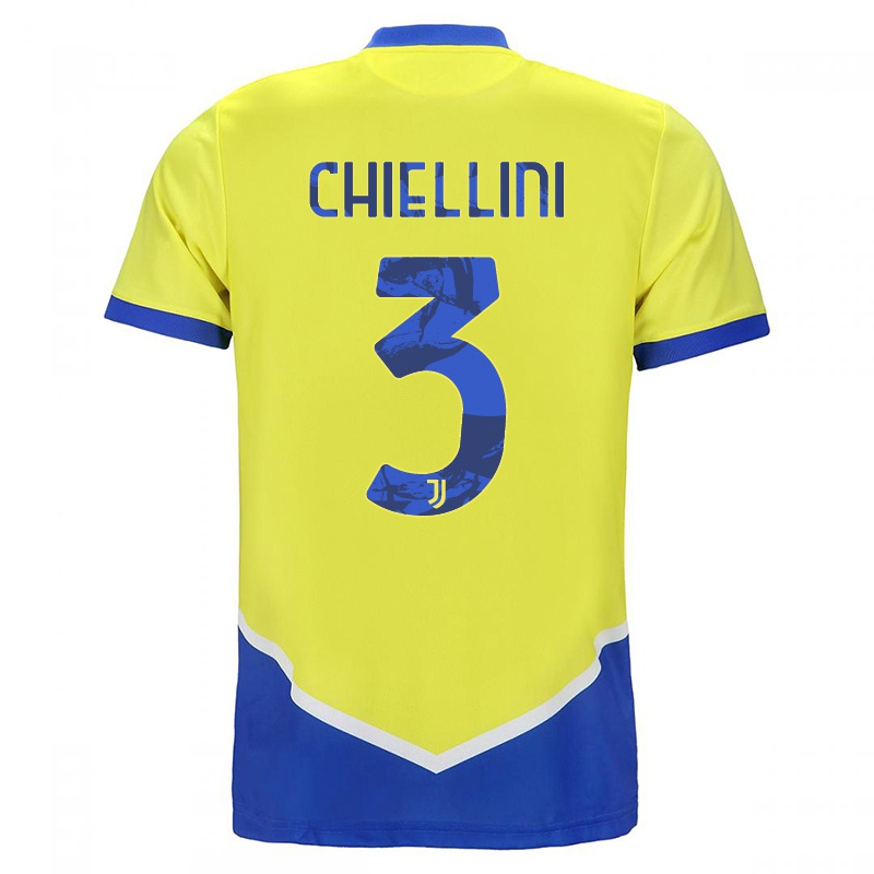 Gyermek Giorgio Chiellini #3 Kék Sárga Számú Jersey 2021/22 Mez Póló Ing