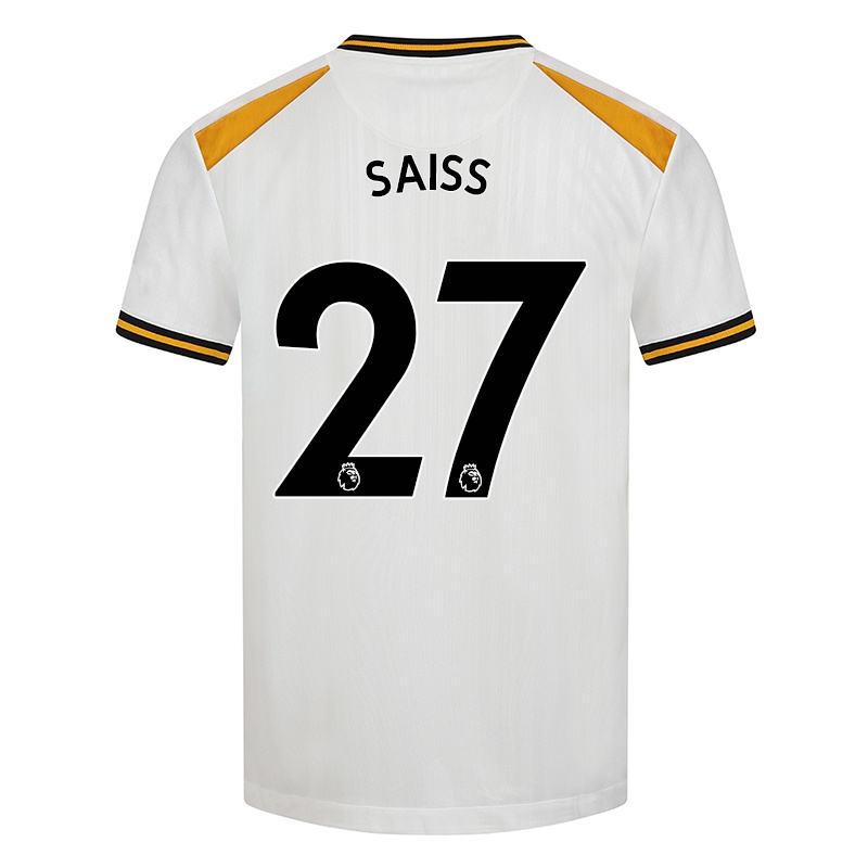 Gyermek Romain Saiss #27 Fehér Sárga Számú Jersey 2021/22 Mez Póló Ing