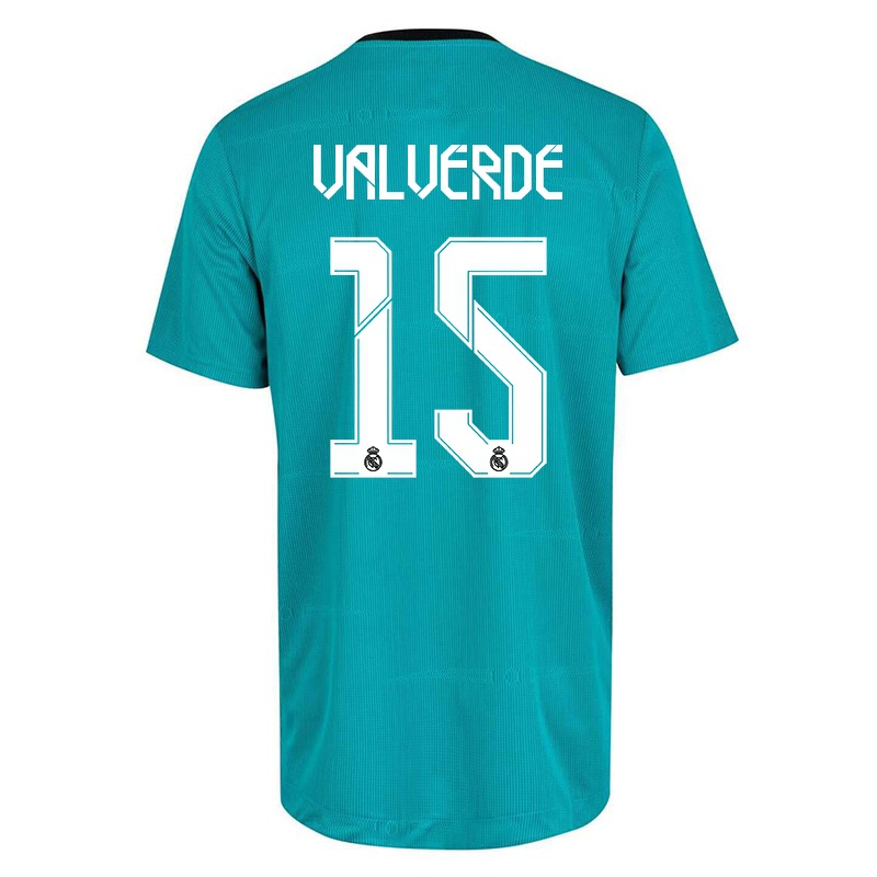 Gyermek Fede Valverde #15 Világos Zöld Számú Jersey 2021/22 Mez Póló Ing