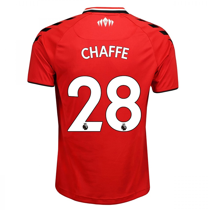 Férfi Ellie Chaffe #28 Piros Fehér Hazai Jersey 2021/22 Mez Póló Ing