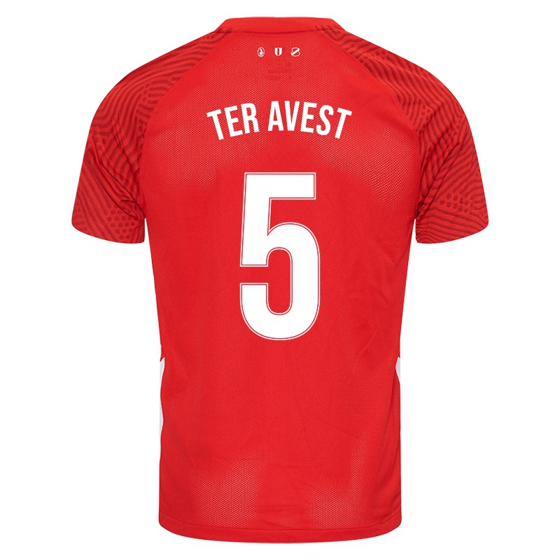 Férfi Hidde Ter Avest #5 Piros Hazai Jersey 2021/22 Mez Póló Ing