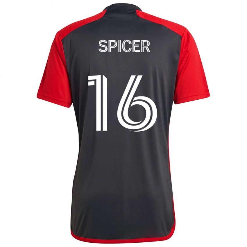 Gyermek Tyrese Spicer #16 Szürke Vörös Hazai Jersey 2024/25 Mez Póló Ing