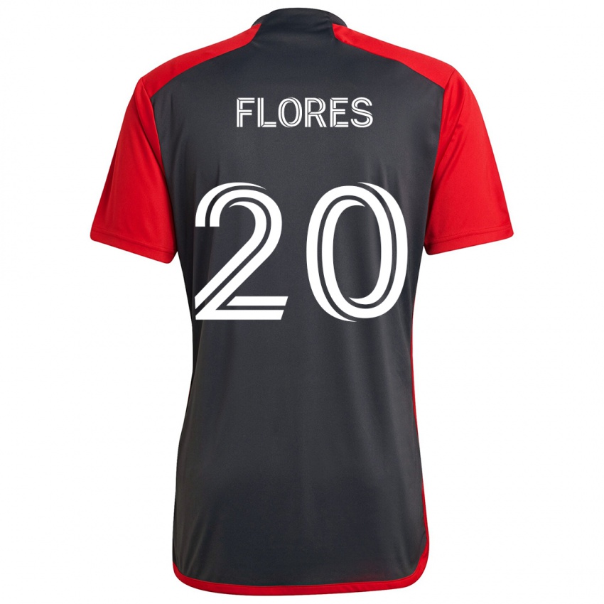 Gyermek Deybi Flores #20 Szürke Vörös Hazai Jersey 2024/25 Mez Póló Ing