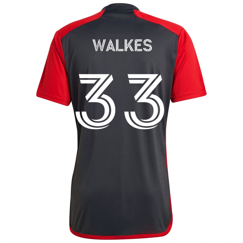 Gyermek Reshaun Walkes #33 Szürke Vörös Hazai Jersey 2024/25 Mez Póló Ing