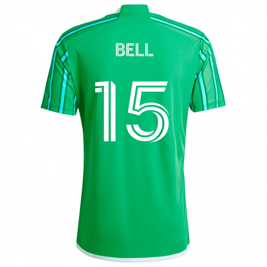 Gyermek Jon Bell #15 Zöld Fehér Hazai Jersey 2024/25 Mez Póló Ing