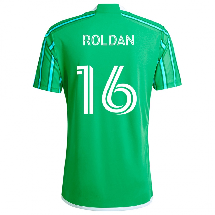 Gyermek Álex Roldán #16 Zöld Fehér Hazai Jersey 2024/25 Mez Póló Ing