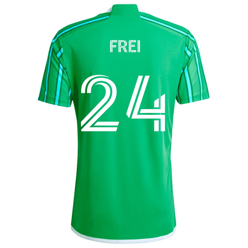 Gyermek Stefan Frei #24 Zöld Fehér Hazai Jersey 2024/25 Mez Póló Ing