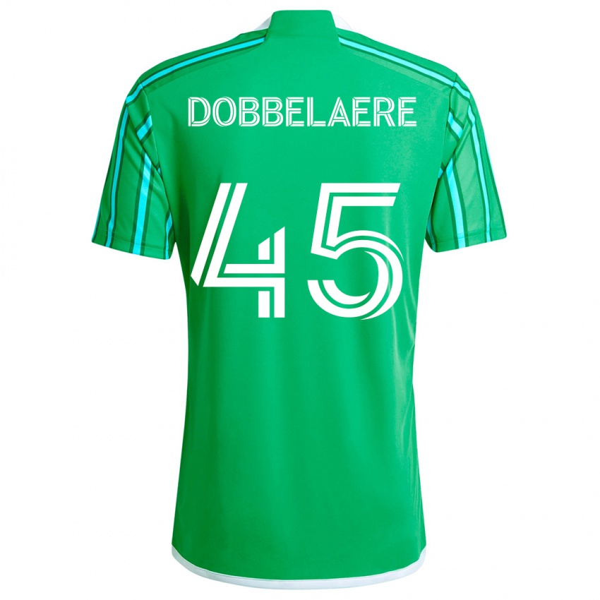 Gyermek Ethan Dobbelaere #45 Zöld Fehér Hazai Jersey 2024/25 Mez Póló Ing