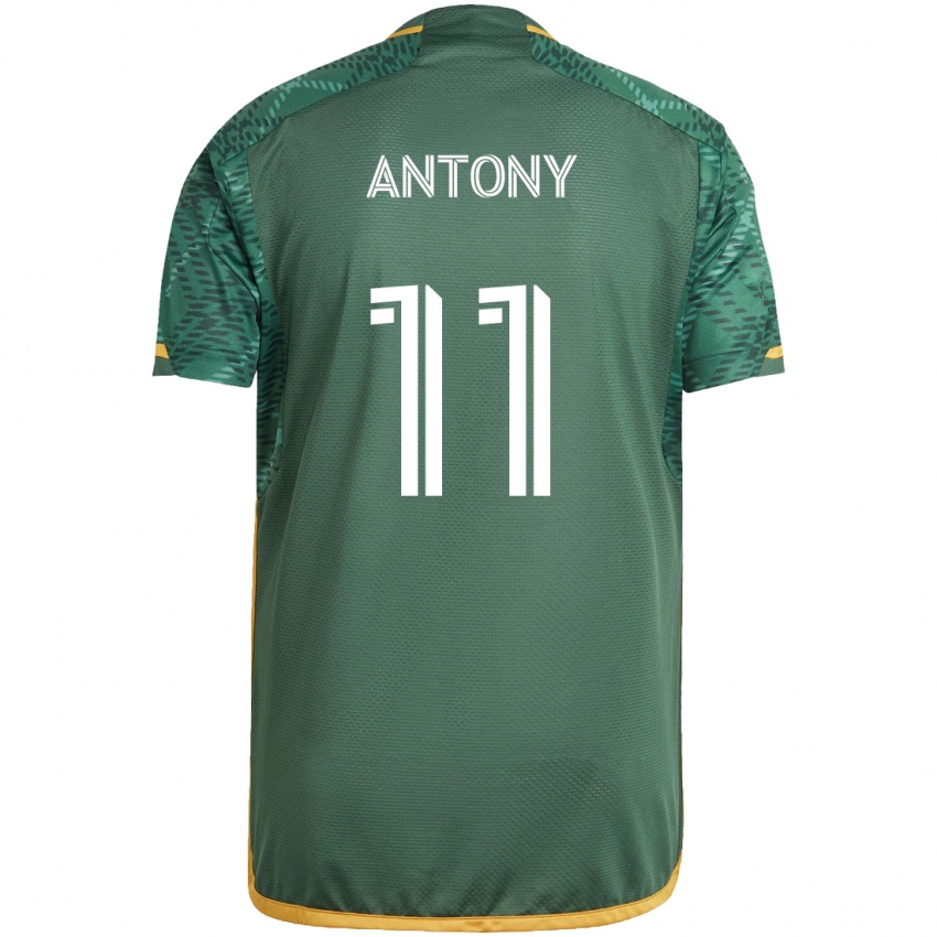 Gyermek Antony #11 Zöld Narancs Hazai Jersey 2024/25 Mez Póló Ing