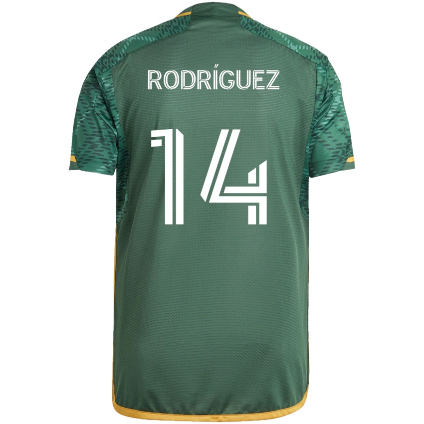 Gyermek Jonathan Rodriguez #14 Zöld Narancs Hazai Jersey 2024/25 Mez Póló Ing