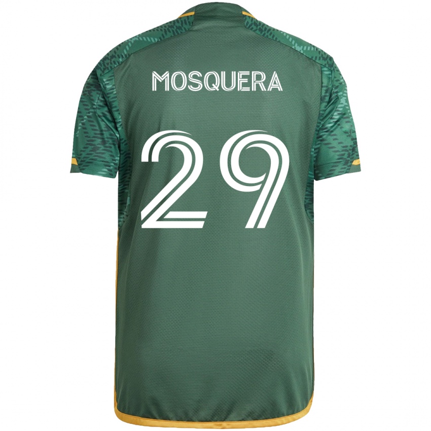 Gyermek Juan David Mosquera #29 Zöld Narancs Hazai Jersey 2024/25 Mez Póló Ing