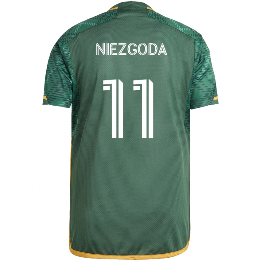 Gyermek Jaroslaw Niezgoda #11 Zöld Narancs Hazai Jersey 2024/25 Mez Póló Ing