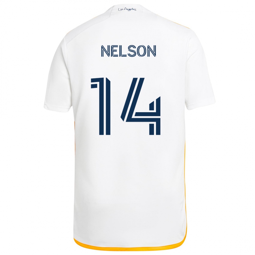 Gyermek John Nelson #14 Fehér Sárga Hazai Jersey 2024/25 Mez Póló Ing