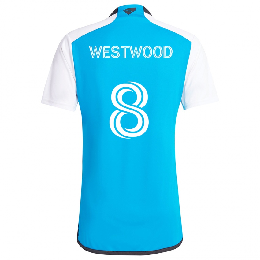 Gyermek Ashley Westwood #8 Kék Fehér Hazai Jersey 2024/25 Mez Póló Ing