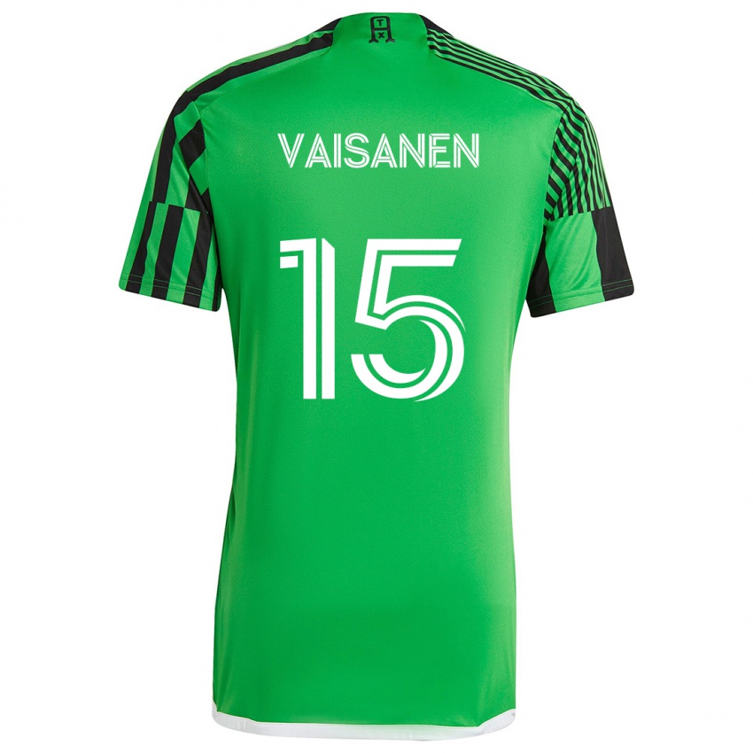 Gyermek Leo Väisänen #15 Zöld Fekete Hazai Jersey 2024/25 Mez Póló Ing