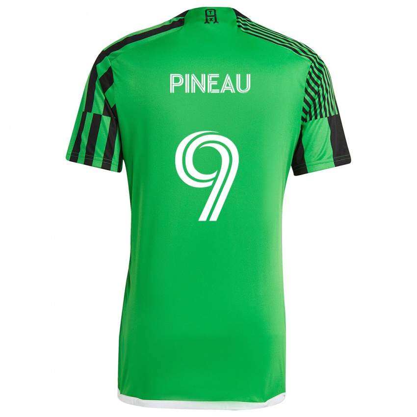 Gyermek Sebastien Pineau #9 Zöld Fekete Hazai Jersey 2024/25 Mez Póló Ing