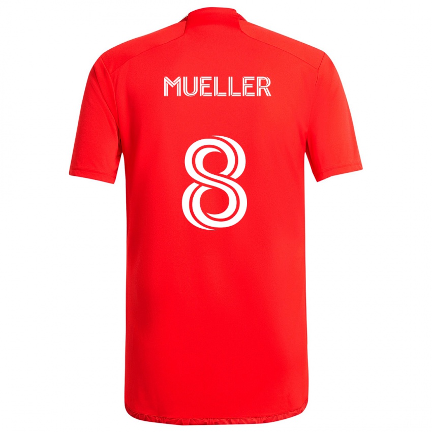 Gyermek Chris Mueller #8 Piros Fehér Hazai Jersey 2024/25 Mez Póló Ing