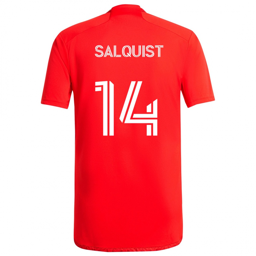 Gyermek Tobias Salquist #14 Piros Fehér Hazai Jersey 2024/25 Mez Póló Ing