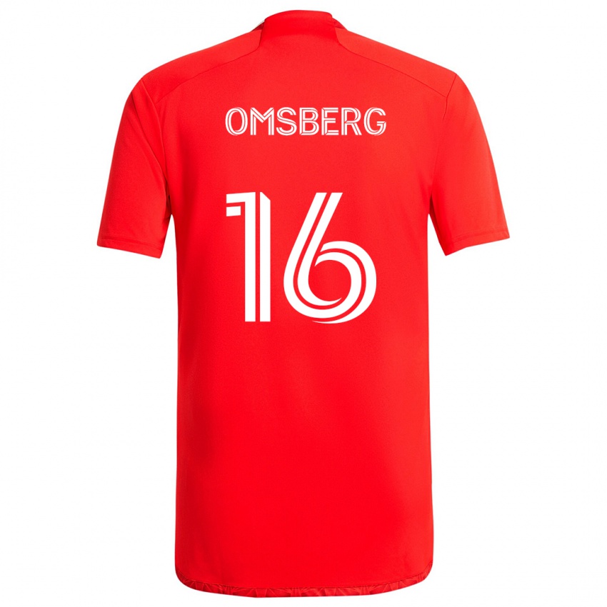 Gyermek Wyatt Omsberg #16 Piros Fehér Hazai Jersey 2024/25 Mez Póló Ing