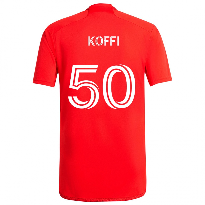 Gyermek Christian Koffi #50 Piros Fehér Hazai Jersey 2024/25 Mez Póló Ing