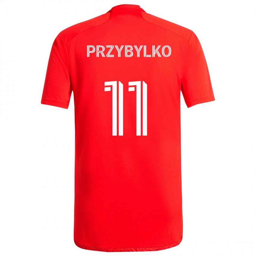 Gyermek Kacper Przybylko #11 Piros Fehér Hazai Jersey 2024/25 Mez Póló Ing