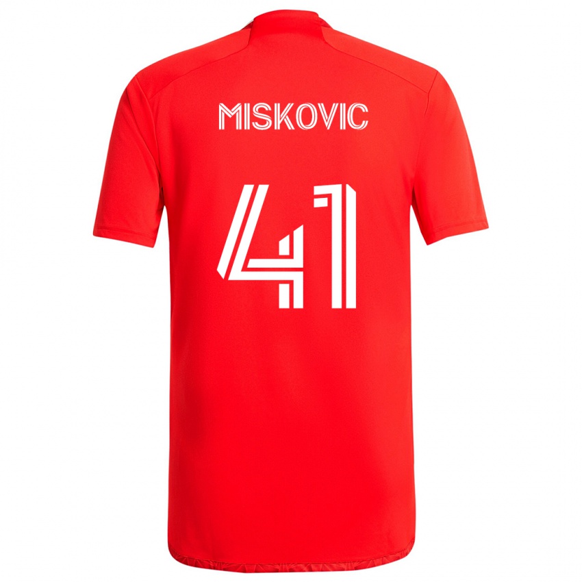 Gyermek Mihajlo Miskovic #41 Piros Fehér Hazai Jersey 2024/25 Mez Póló Ing