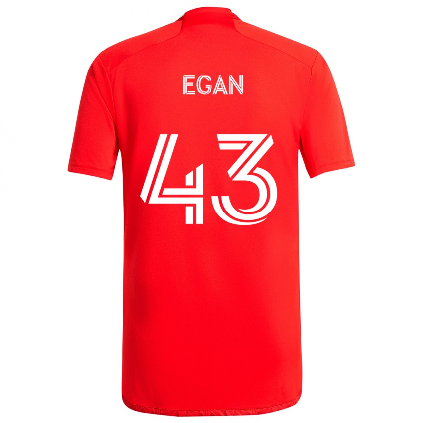 Gyermek Noah Egan #43 Piros Fehér Hazai Jersey 2024/25 Mez Póló Ing