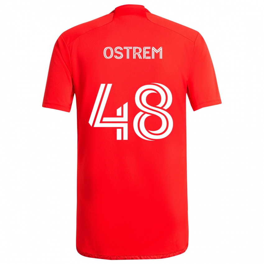 Gyermek Charlie Ostrem #48 Piros Fehér Hazai Jersey 2024/25 Mez Póló Ing