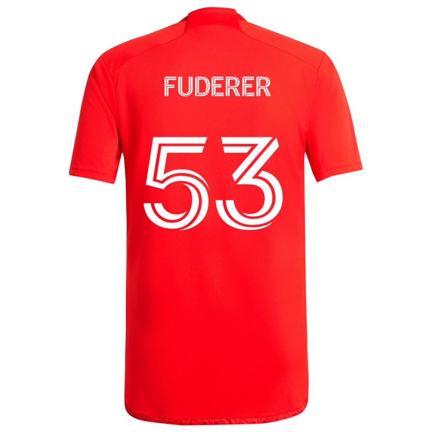 Gyermek Jake Fuderer #53 Piros Fehér Hazai Jersey 2024/25 Mez Póló Ing