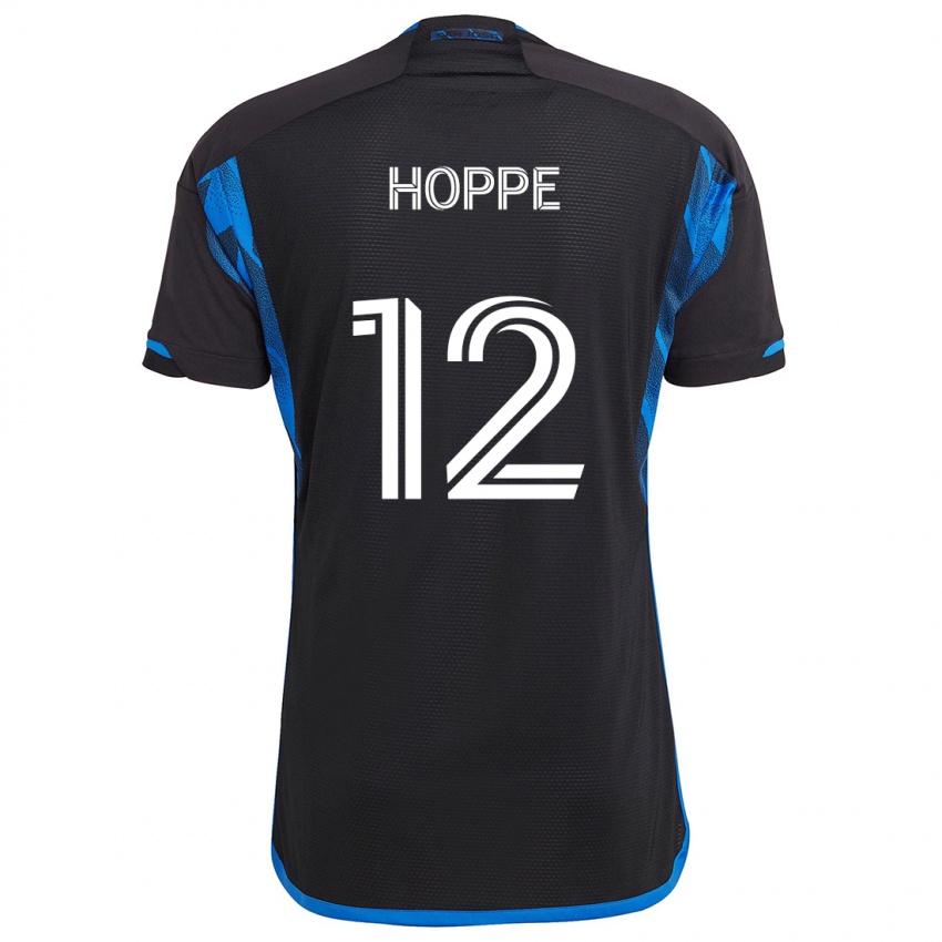 Gyermek Matthew Hoppe #12 Kék Fekete Hazai Jersey 2024/25 Mez Póló Ing