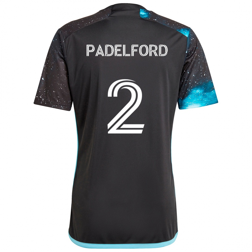 Gyermek Devin Padelford #2 Fekete Kék Hazai Jersey 2024/25 Mez Póló Ing