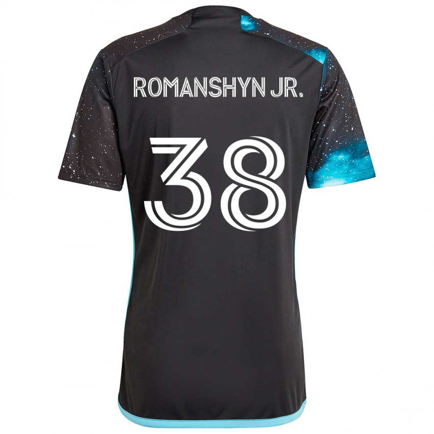 Gyermek Kage Romanshyn Jr. #38 Fekete Kék Hazai Jersey 2024/25 Mez Póló Ing