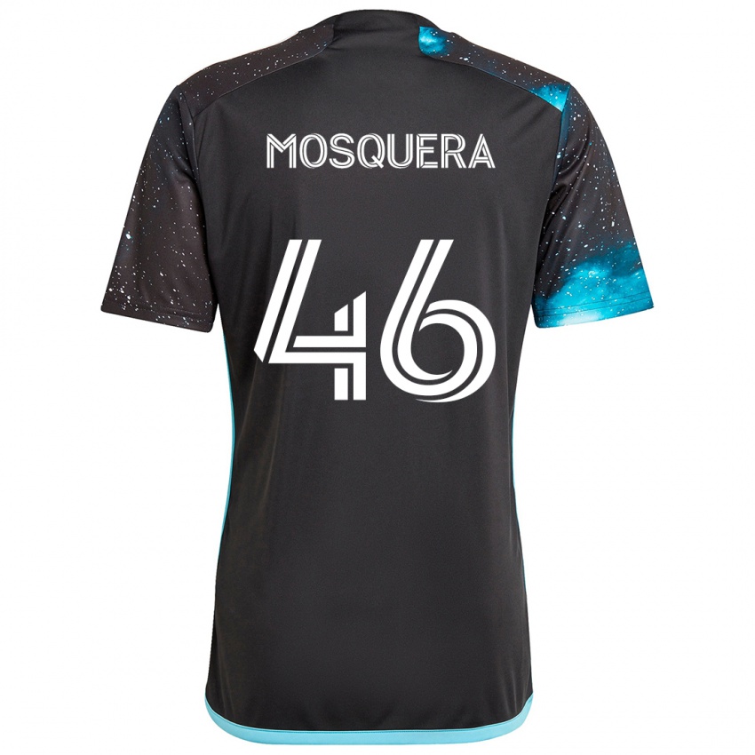 Gyermek Juan Camilo Mosquera #46 Fekete Kék Hazai Jersey 2024/25 Mez Póló Ing