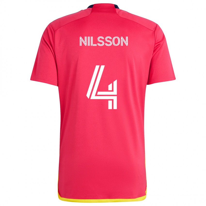 Gyermek Joakim Nilsson #4 Piros Kék Hazai Jersey 2024/25 Mez Póló Ing