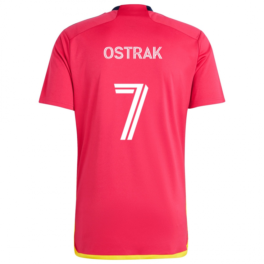 Gyermek Tomás Ostrák #7 Piros Kék Hazai Jersey 2024/25 Mez Póló Ing