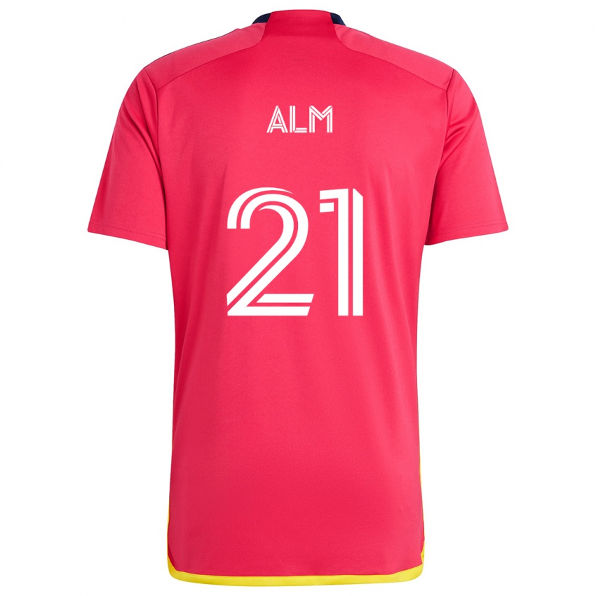 Gyermek Rasmus Alm #21 Piros Kék Hazai Jersey 2024/25 Mez Póló Ing